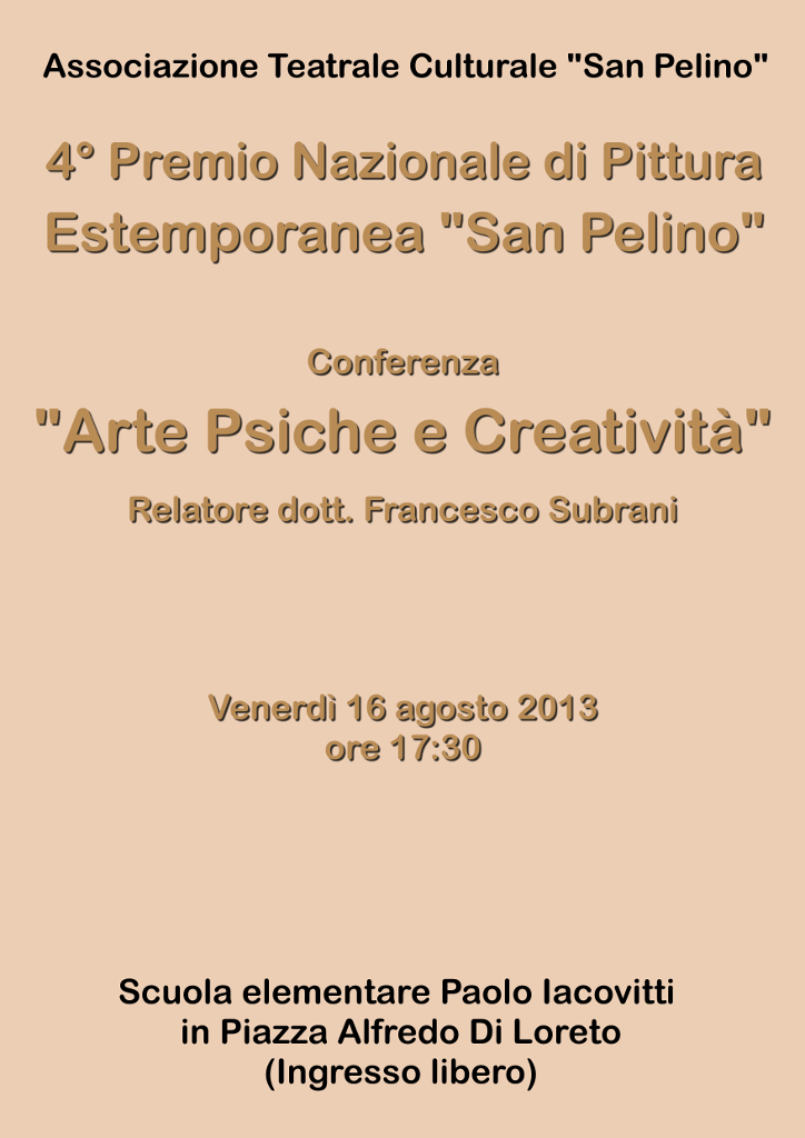 Locandina conferenza Arte, Psiche e Creatività, Scuola Elementare Paolo Iacovitti, San Pelino
