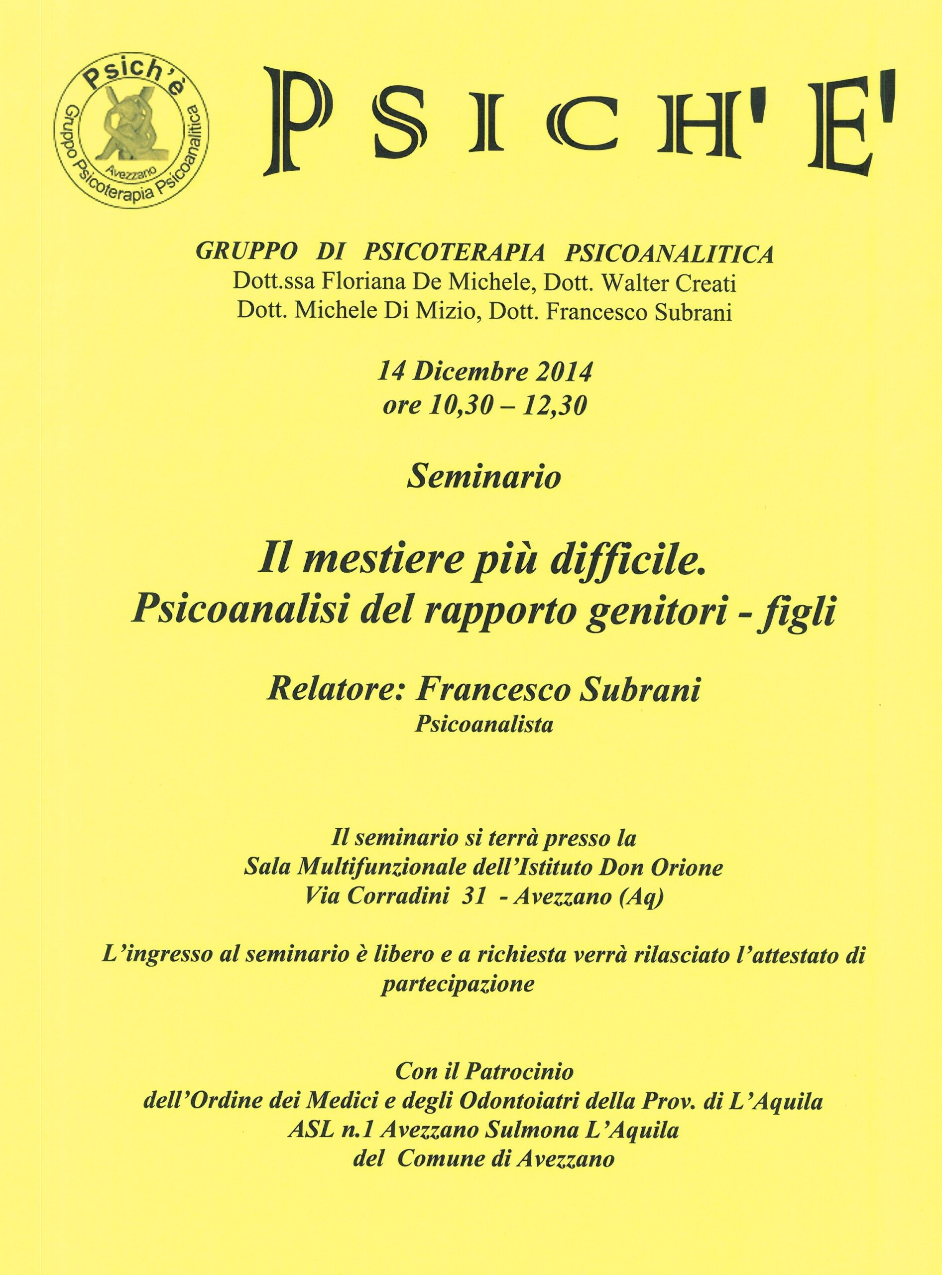 Il mestiere più difficile. Psicoanalisi del rapporto genitori-figli, Don Orione Avezzano